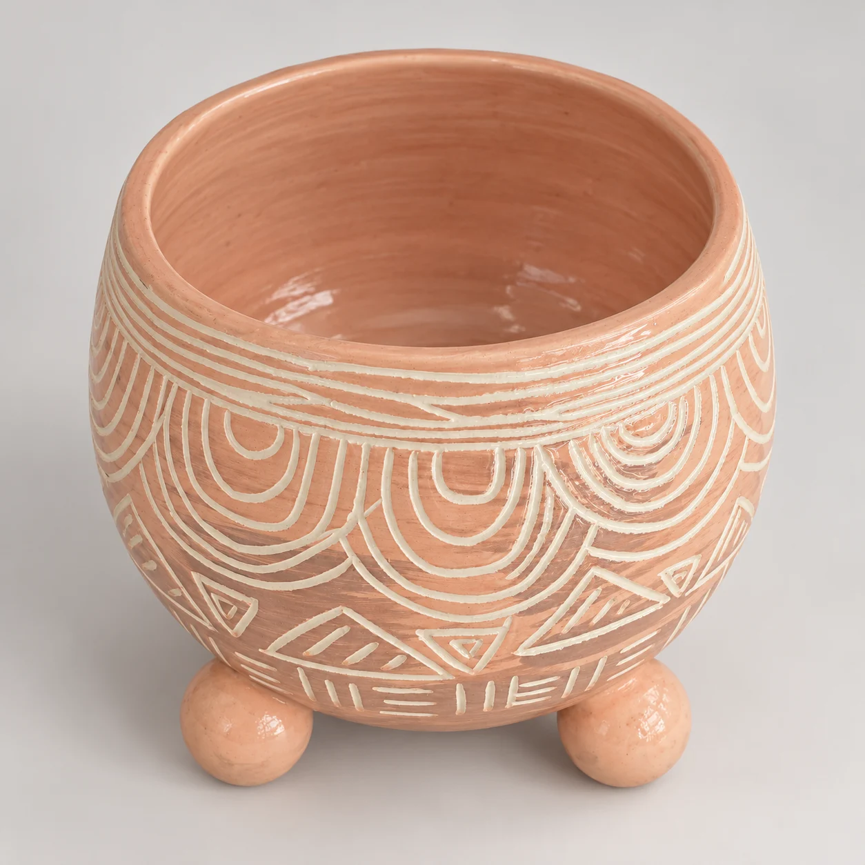Peach Etched Bļoda uz trim kājiņām