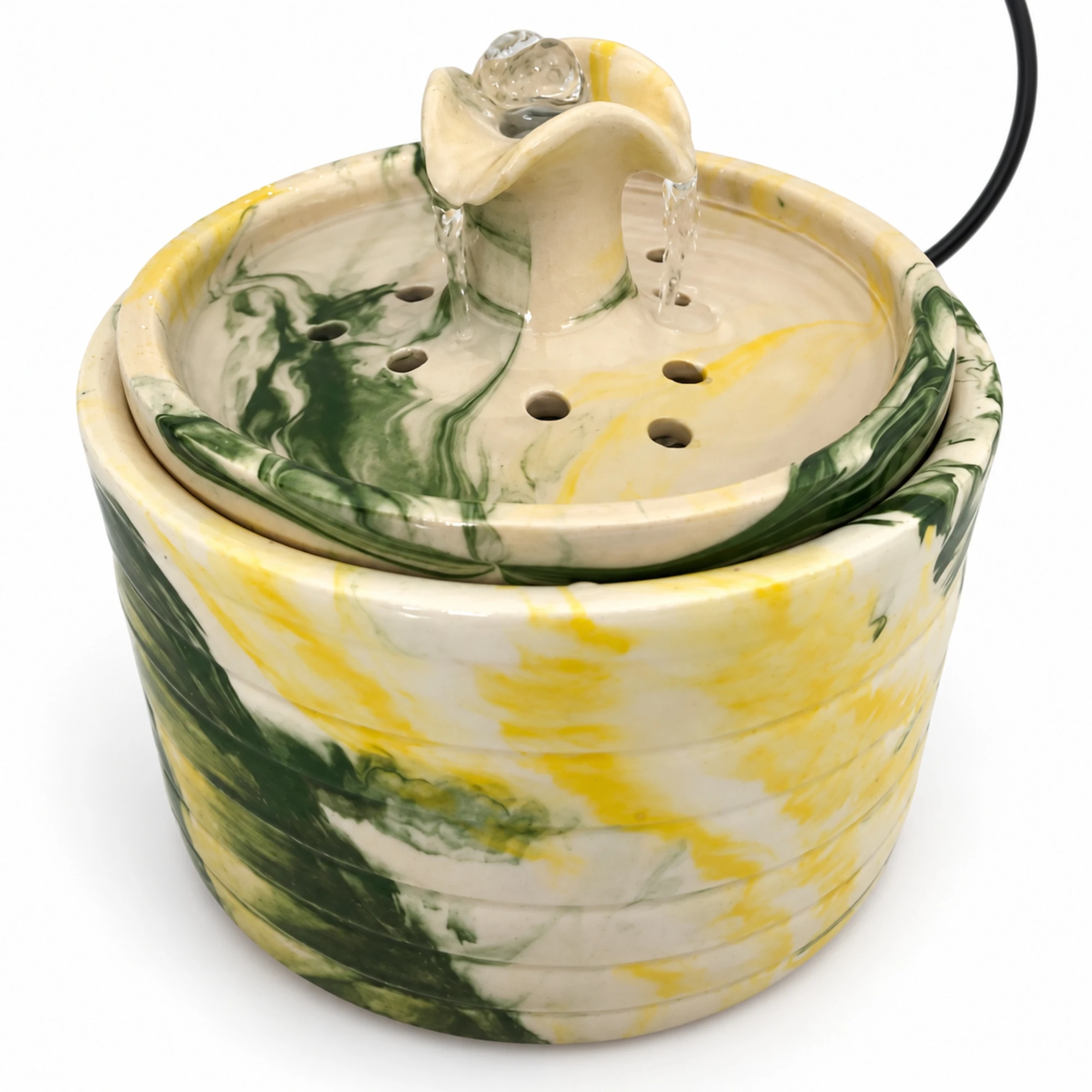 Hand-Marbled Ceramic Cat Water Fountain — 19 Cm, 30 DB Quiet Pump