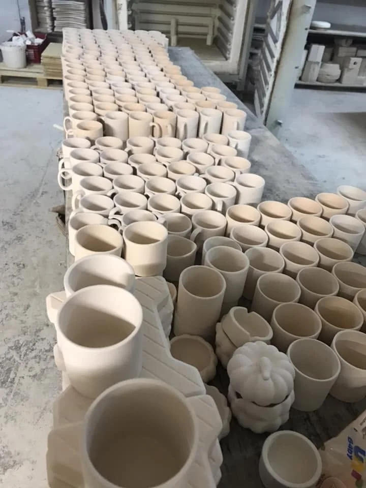 Large ceramic production batch before glazing